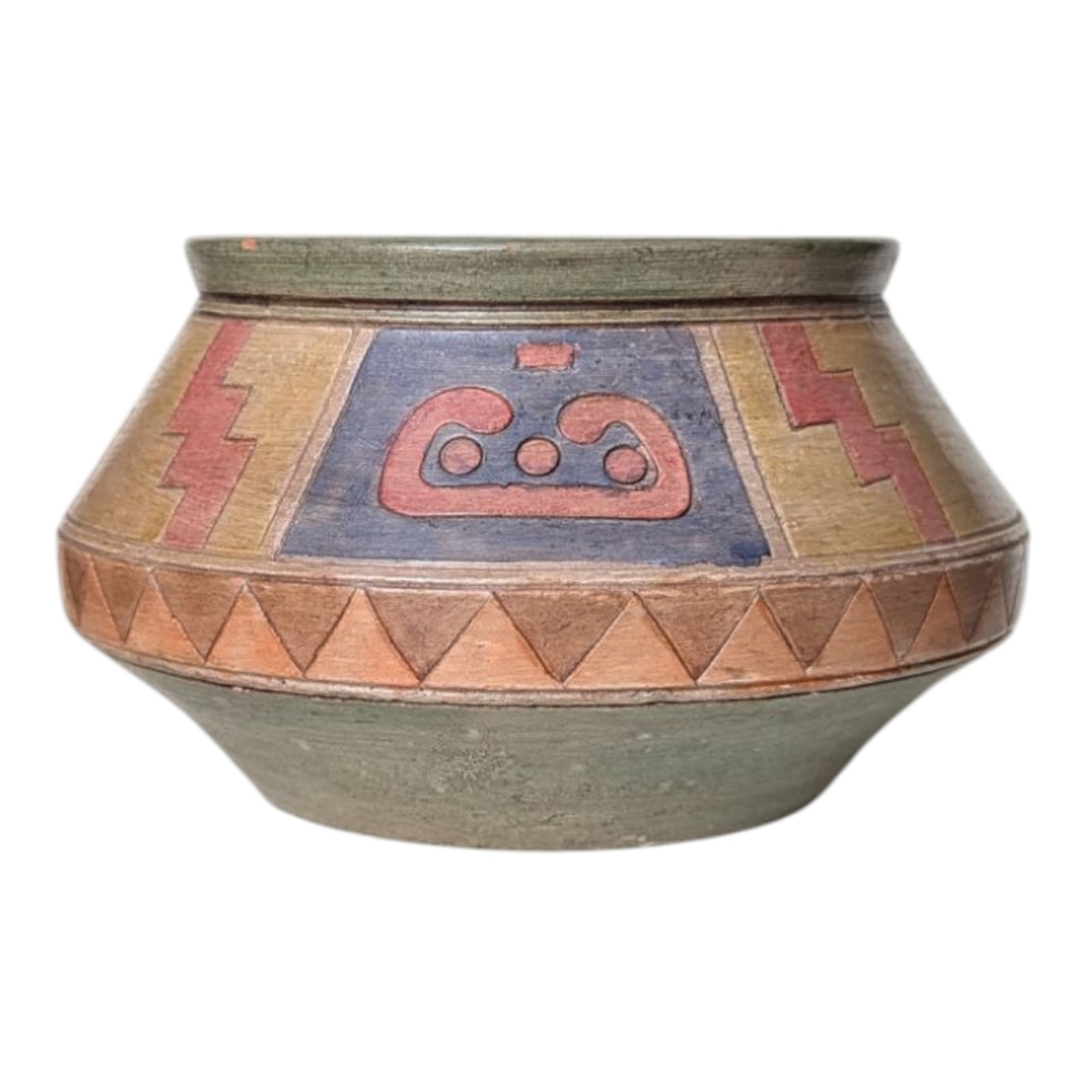 Vintage Brazil Art Ceramic Pottery Pot Southwestern Bowl Native American Signed